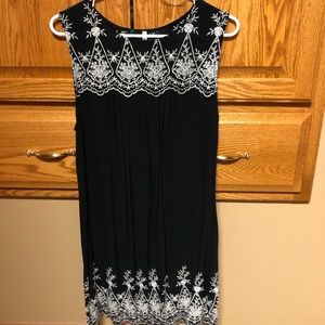 Black with white embroidered flowers